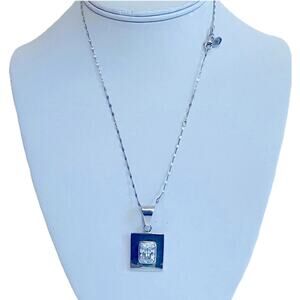 Silpada Necklace Pendant Sterling Silver Faceted CZ Slide Geometric Chain